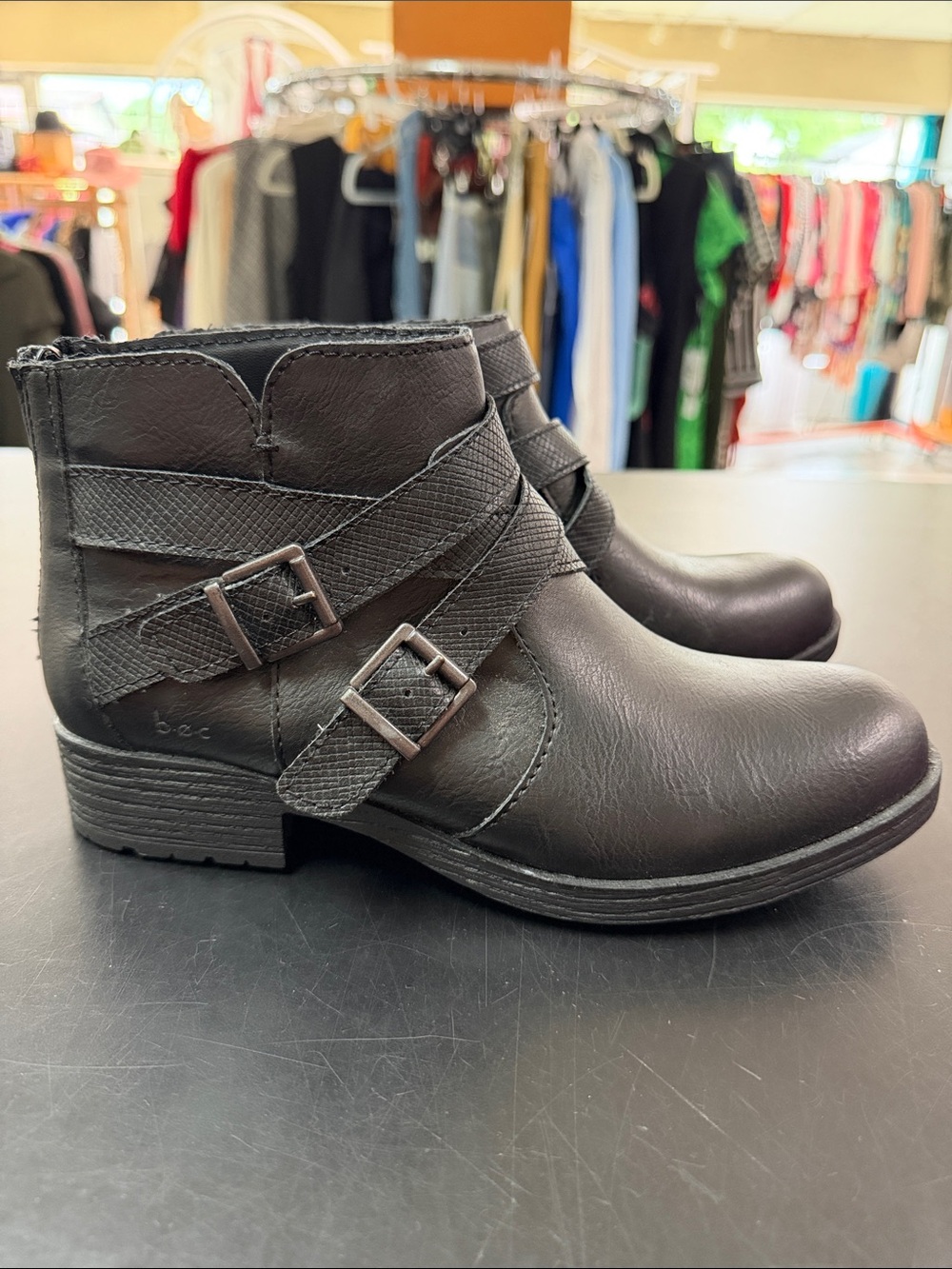 boc Black Faux Leather Buckle Strap Ankle Booties